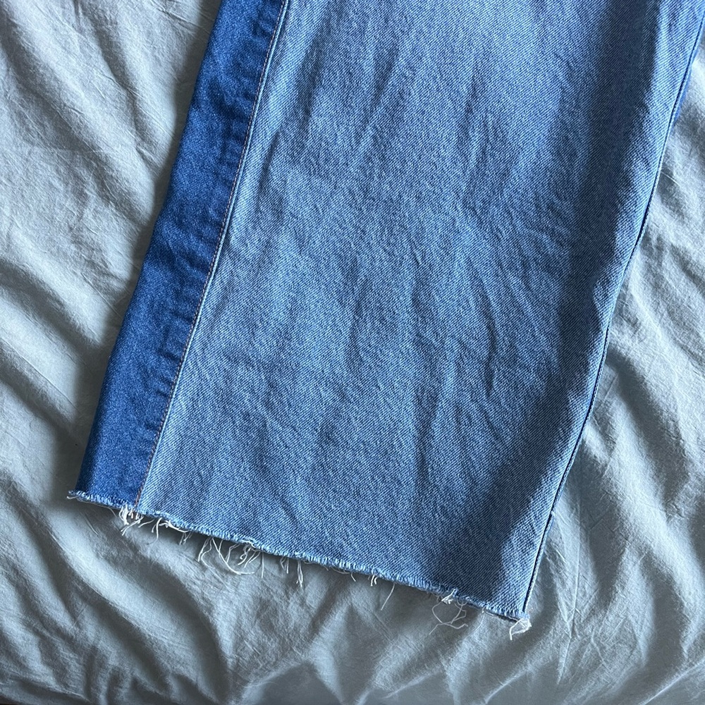 Express Two-Tone Light & Dark Blue Wide Leg Jeans - Picture 11 of 12